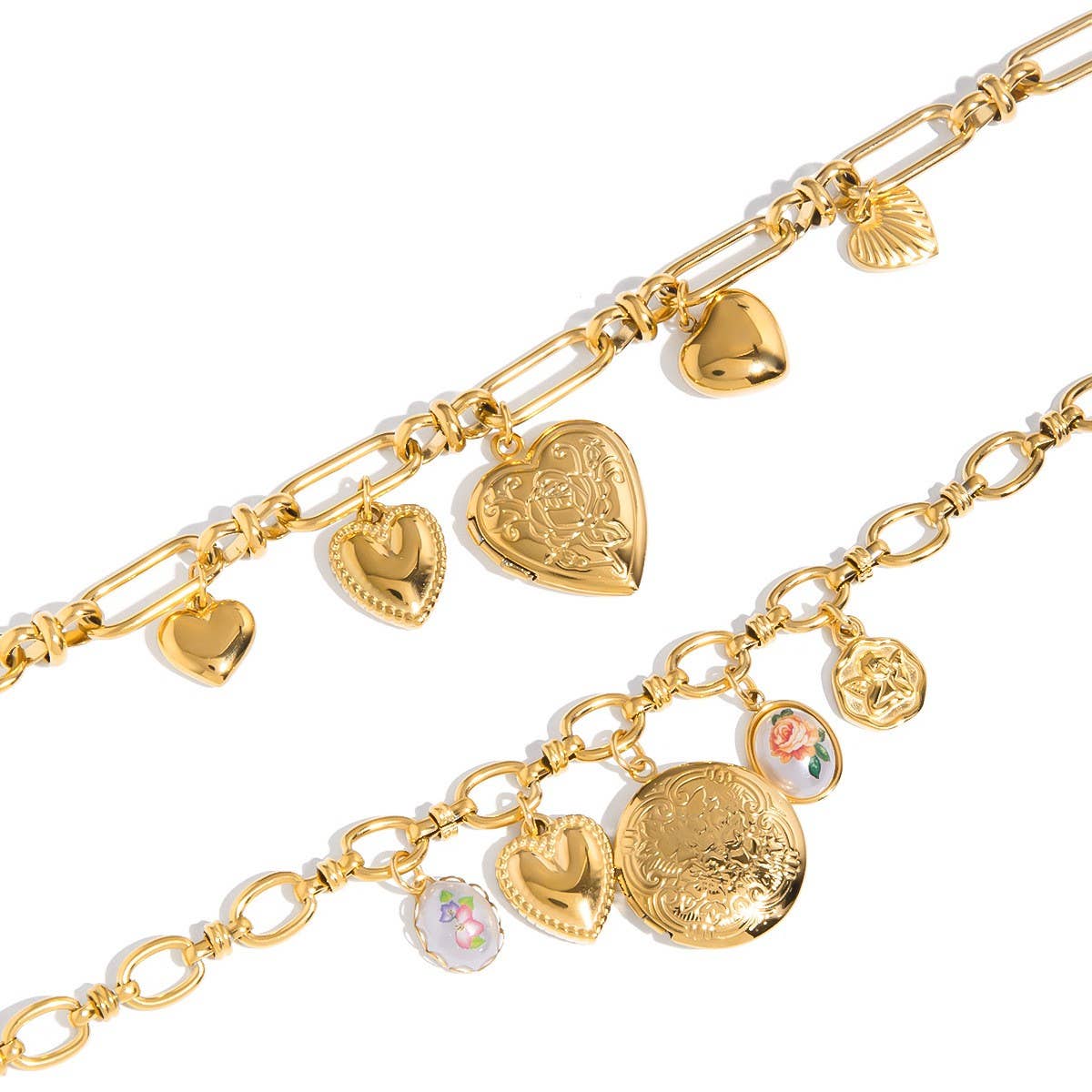 Sweet 18K Gold Pearl Angel Heart Photo Bracelet