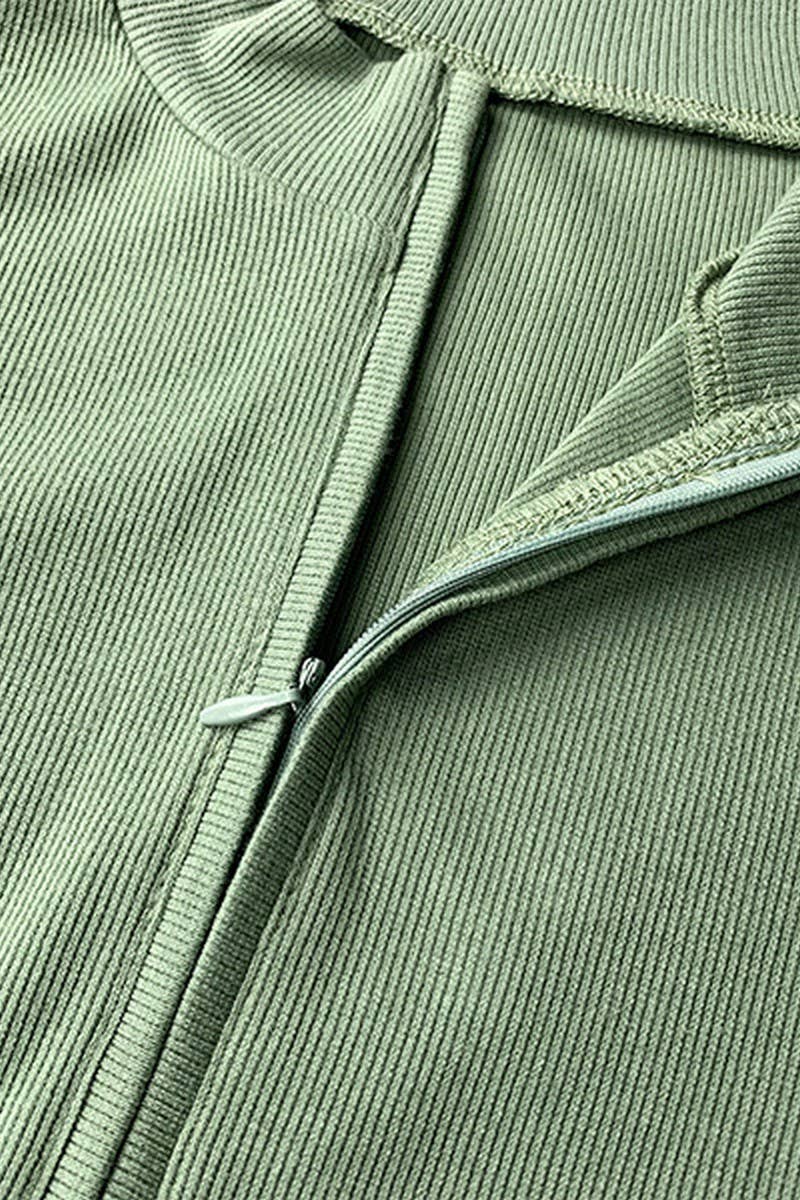 CWDSD7512_SLIM FIT RIBBED ZIP-UP LONG SLEEVE DRESS