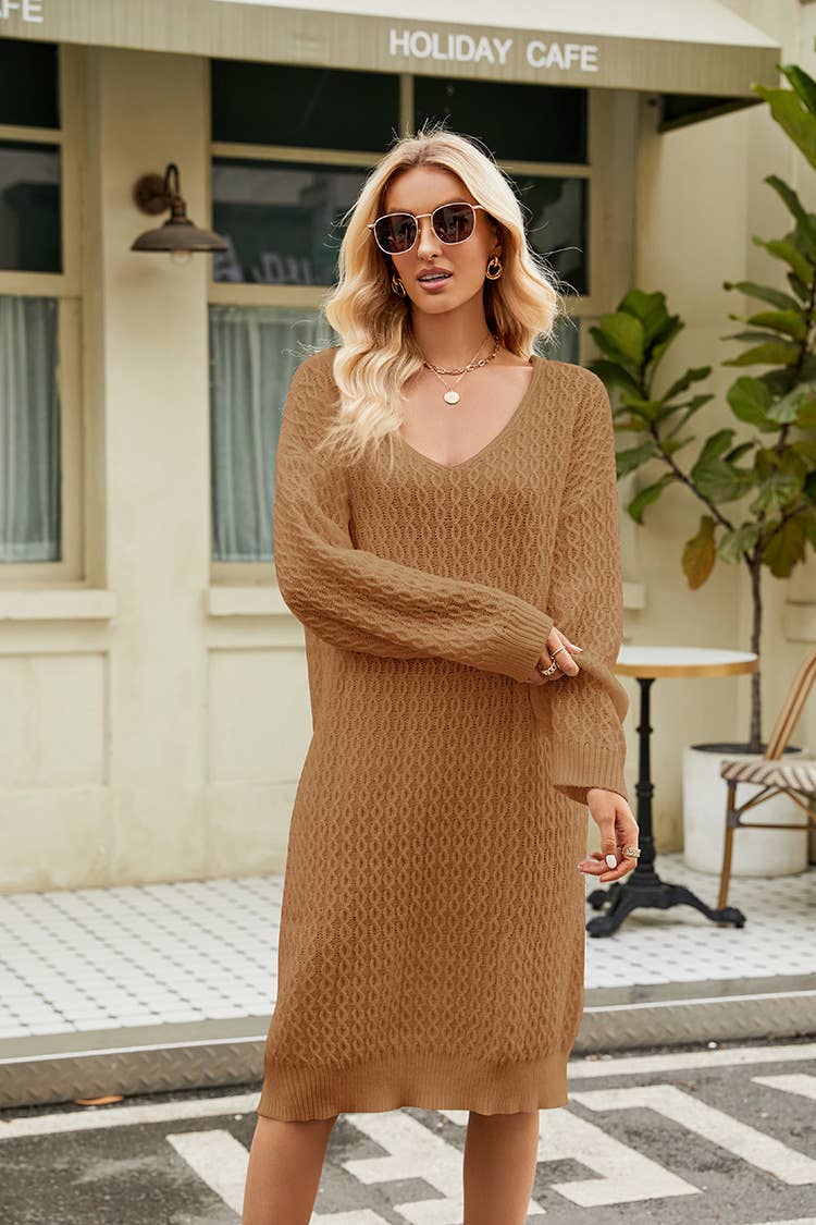 Solid color loose long slouchy knit bottom pullover dress