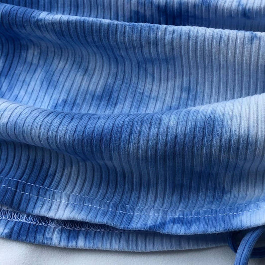 KNITTED DRAWSTRING SKIRT TIE-DYE PLEATED SKIRT