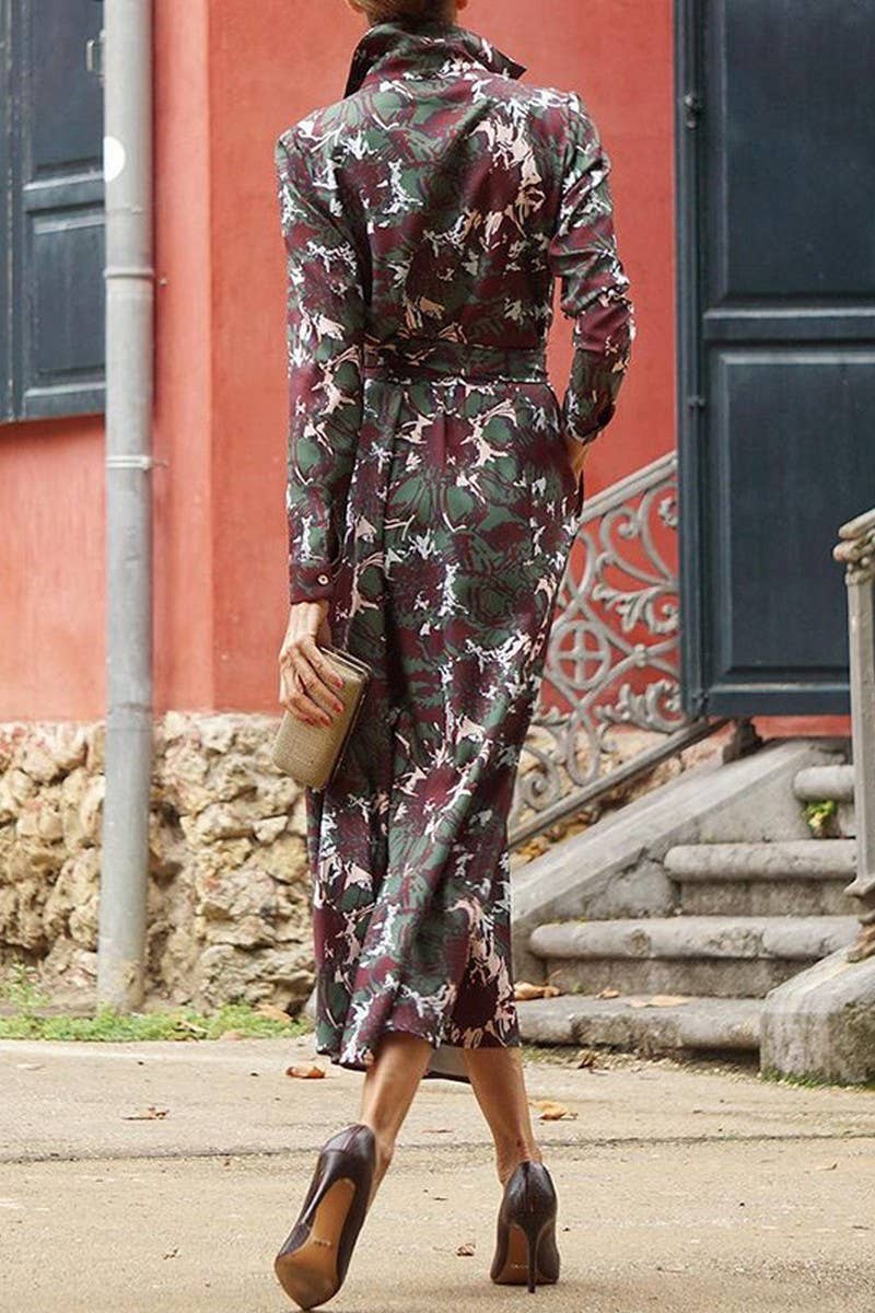 VOGUE TEMPERAMENT LAPEL NECK PRINT DRESS_CWDMD1315