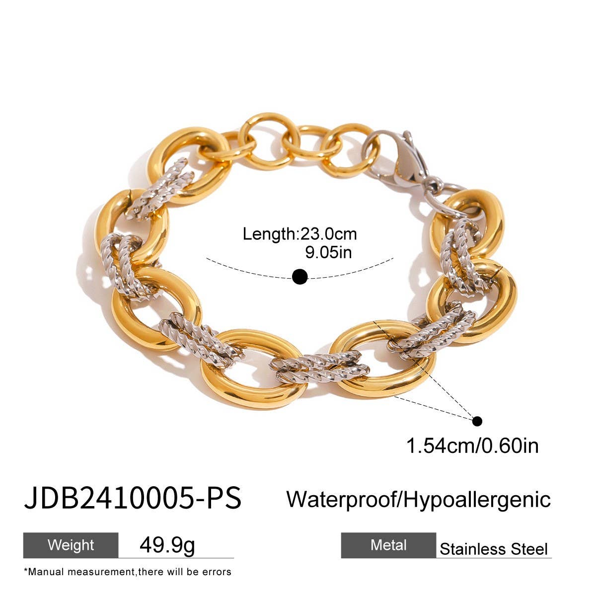 Two-Tone Stainless Steel Titanium Chain Bracelet
