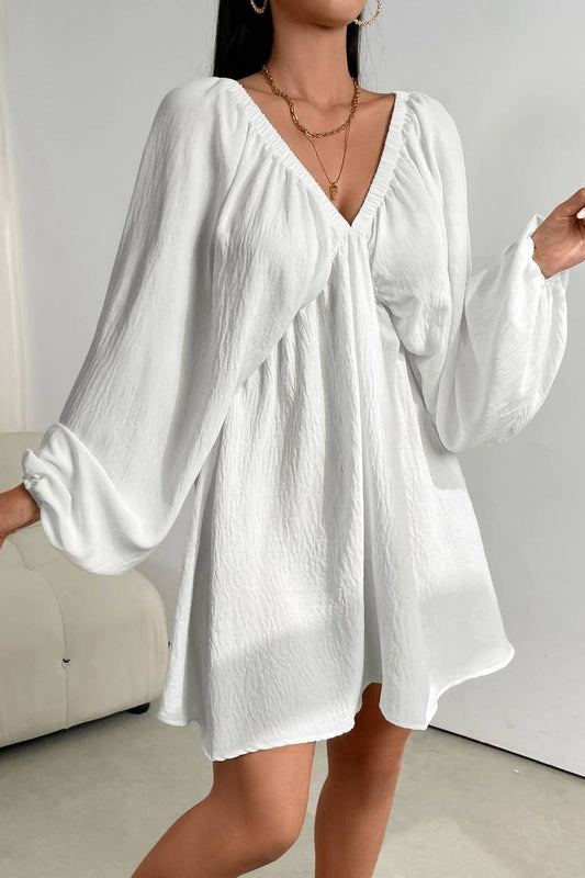 CWDSD7300_TEMPERAMENTAL SIMPLE DEEP V-NECK SOLID COLOR DRESS