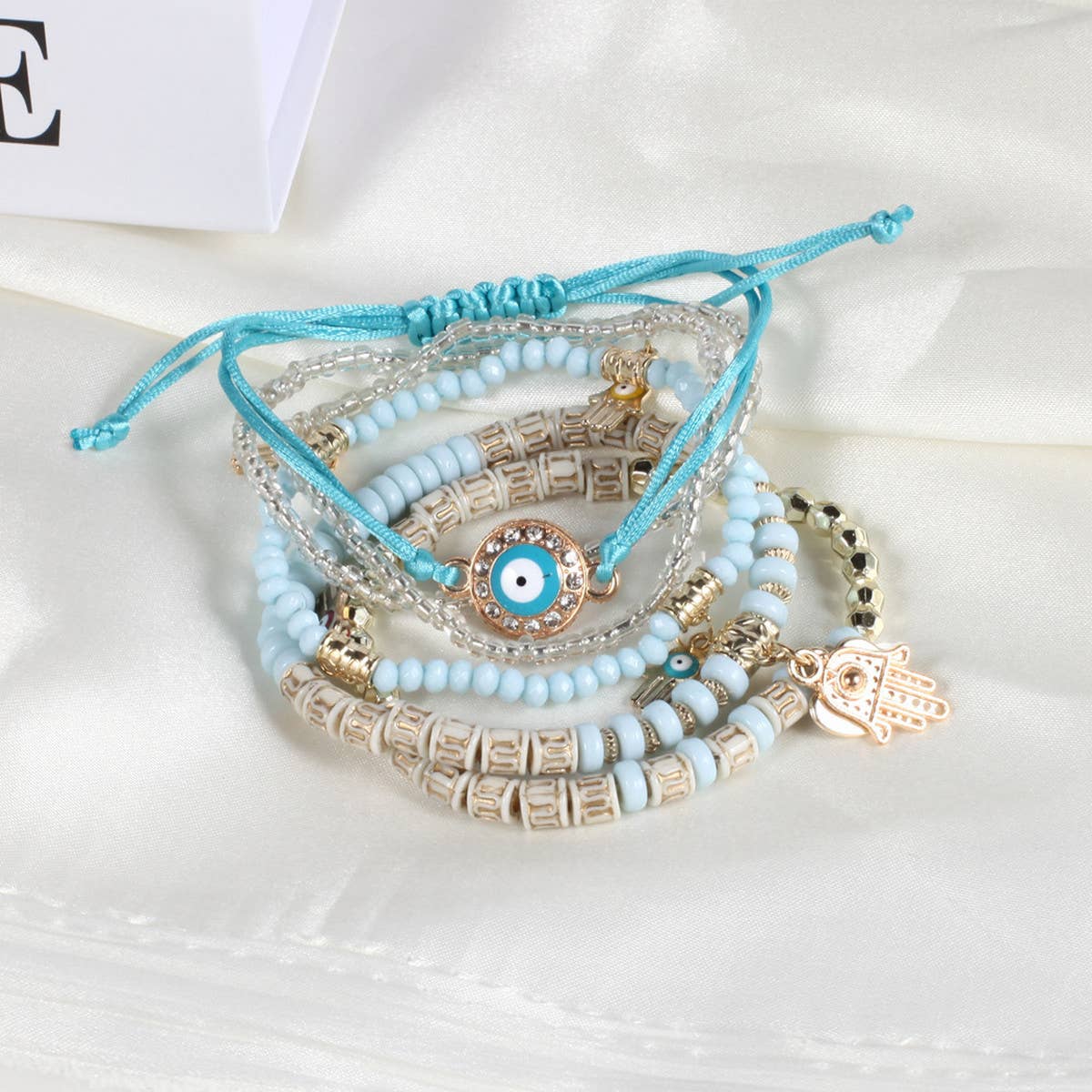 HANDMADE BEADED EVIL EYE LAYERED BRACELET