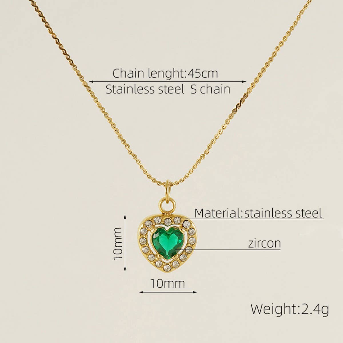 STAINLESS STEEL ZIRCON HEART PENDANT NECKLACE_CWAJE0682