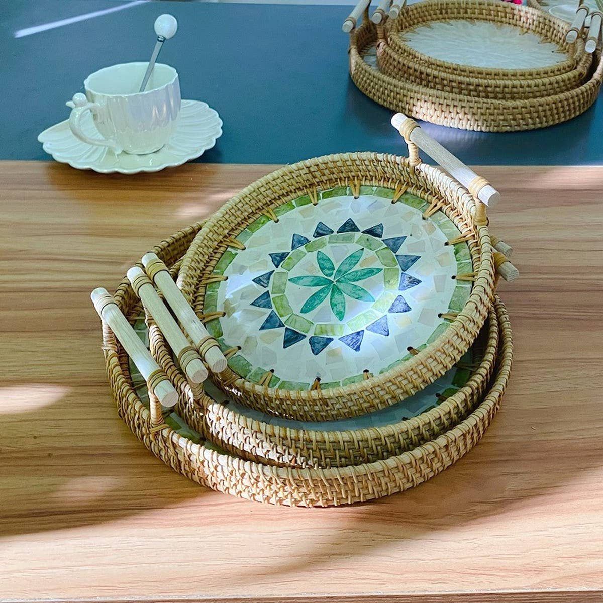 RATTAN SHELL STORAGE BASKET THREE-PIECE SET_CWMM4492