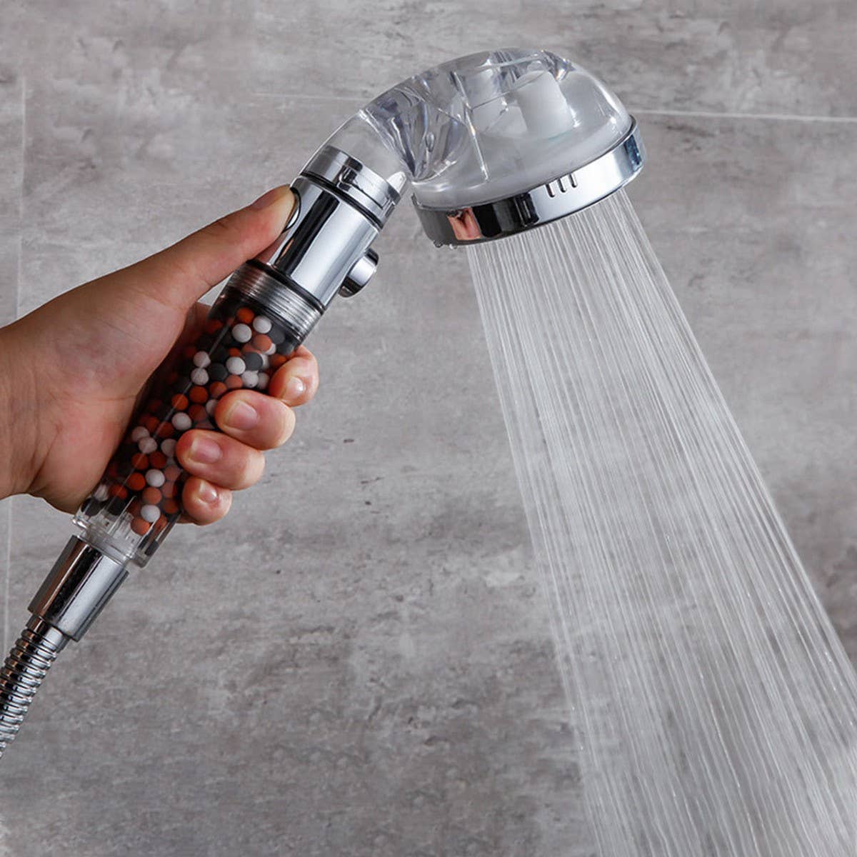 THREE-SPEED WATER FILTER SHOWER HEAD WITH BOOSTER