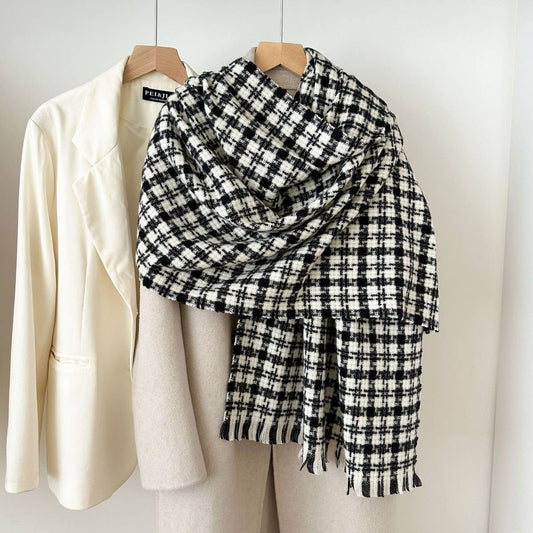 CWASC03139_PLAID CASHMERE FEEL SCARF WINTER LONG WARM SHAWL