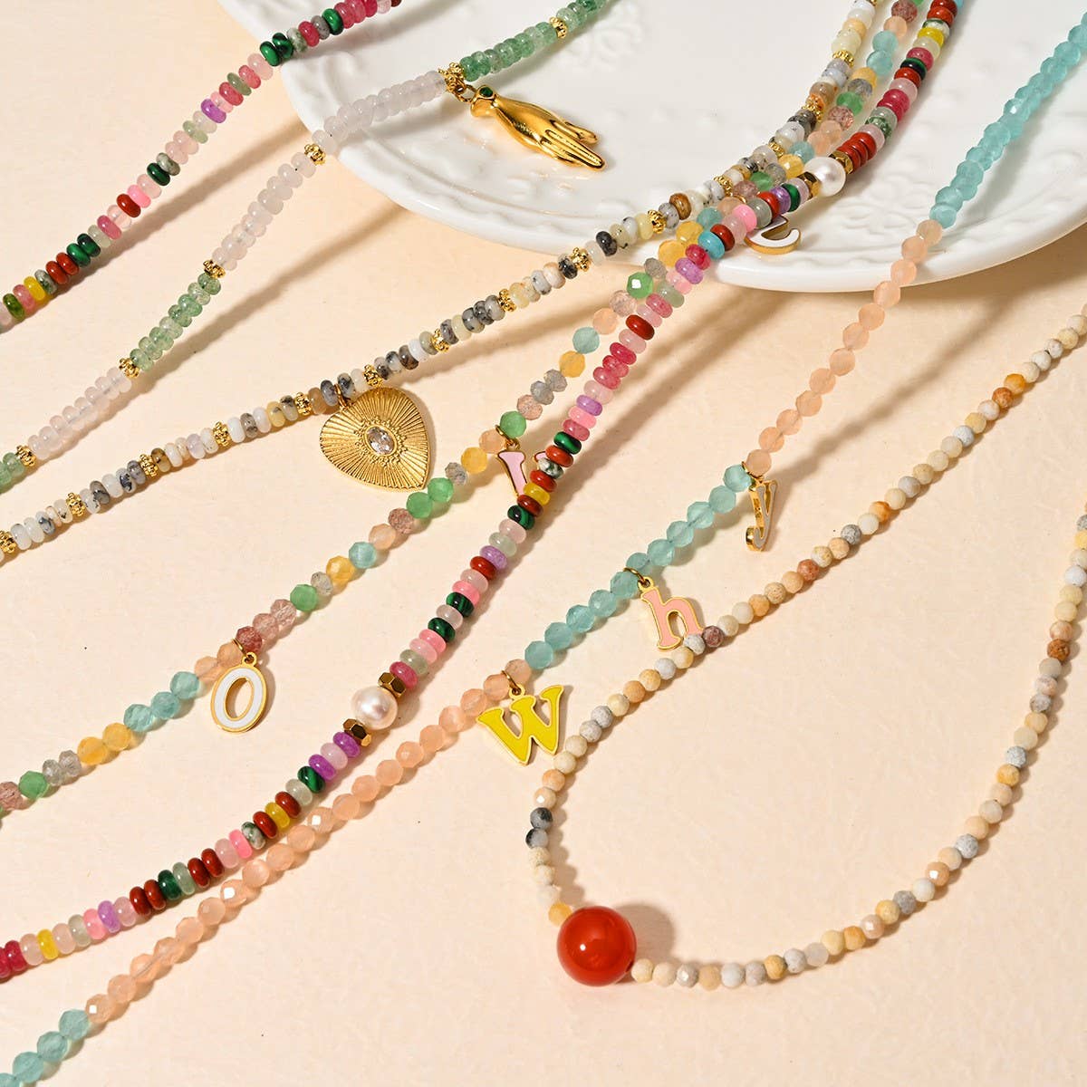 Elegant Handmade Stone Necklace with Steel Pendant