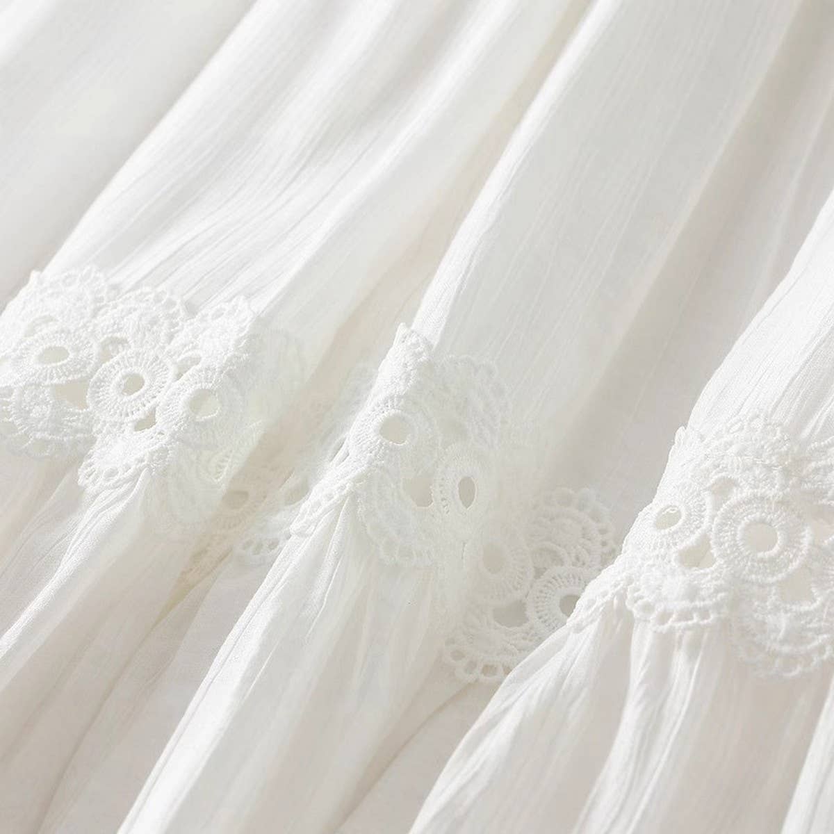 High-Waist A-Line Lace Trimmed Midi Skirt