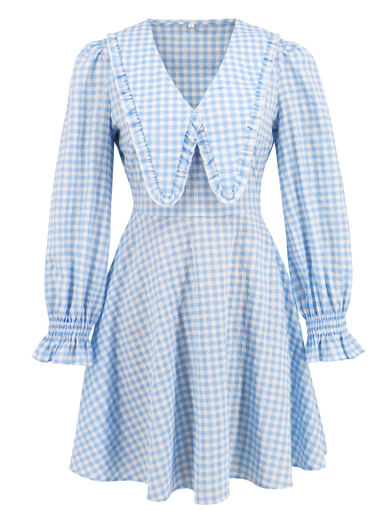 Plaid V-Neck Long Sleeve Fit and Flare Dress