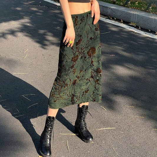 Fit Ink Print High Waist Slimming A-Line Skirt