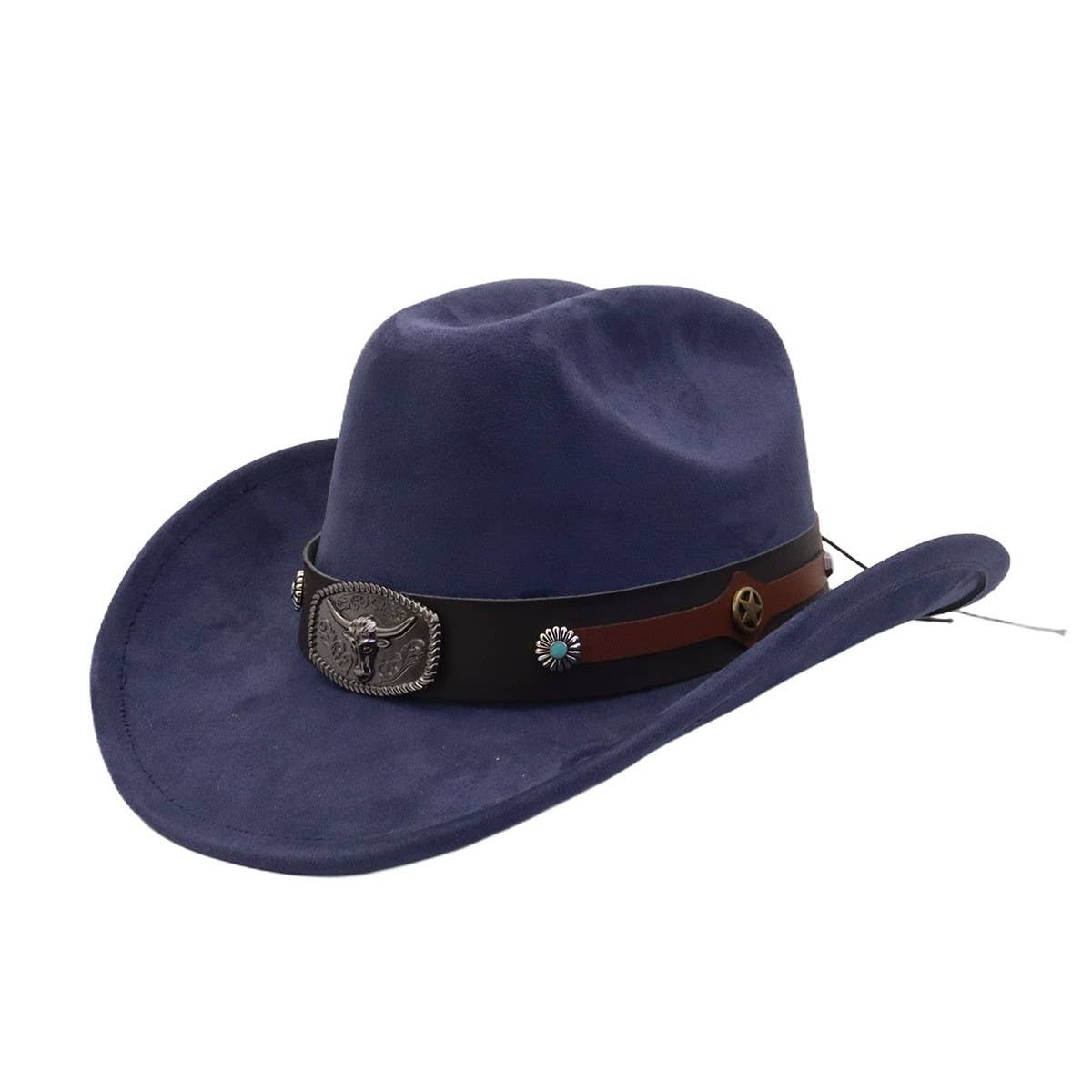 Unisex Suede Cowboy Fedora Hat Ethnic Design_CWAH04503