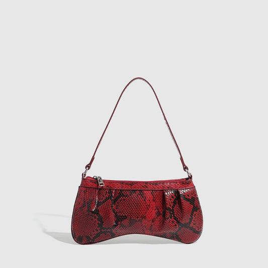Wine Red Snake Print Mini Shoulder Bag for Women_CWAB5690