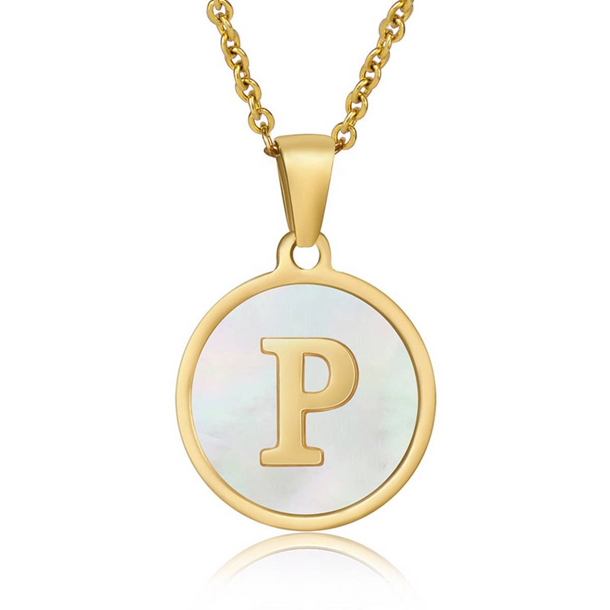 CIRCULAR SHELL ENGLISH LETTER PENDANT NECKLACE