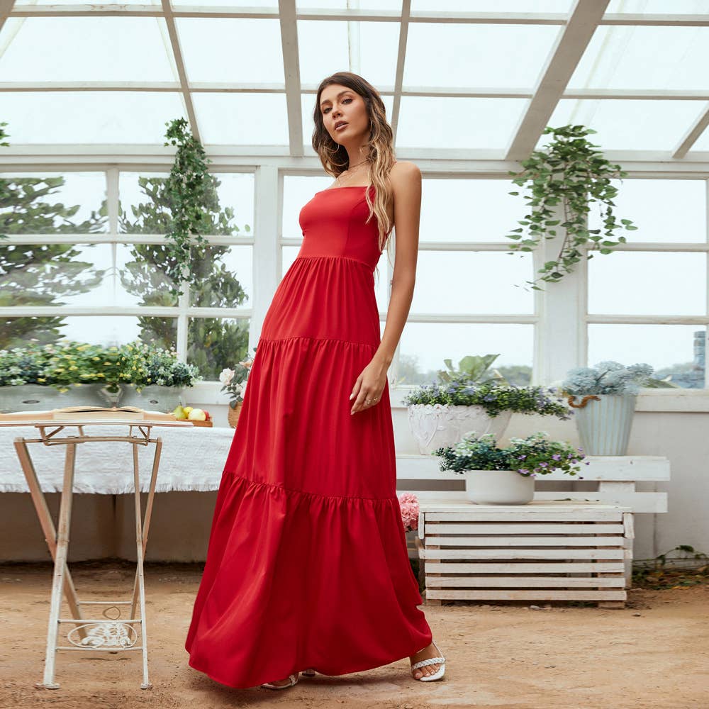 Waistband halter temperament swing long dress