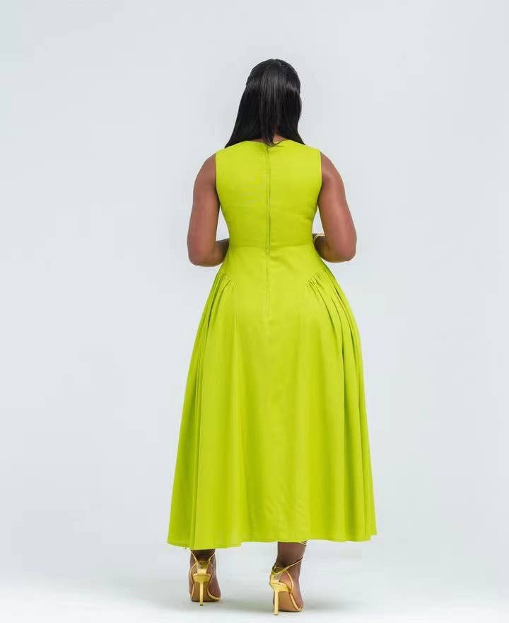 Sleeveless solid-color vest dress with large hem