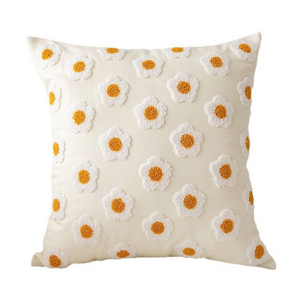 DAISY FLORAL TUFTED PILLOW COVER COTTAGE CHIC DECOR_CWMM7686