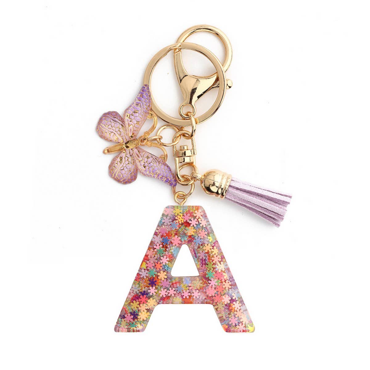 Pink Snowflake Letter Butterfly Keychain_CWMM6865