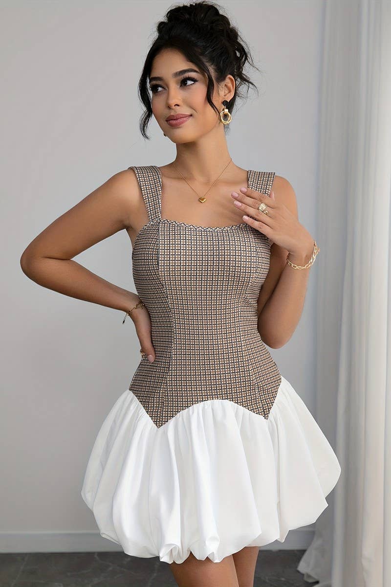 CWDSD8917_COLORBLOCK HOUNDSTOOTH STRETCH BODYCON DRESS