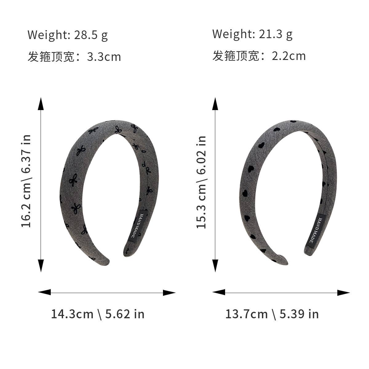 French bow denim style pleated fabric hair band