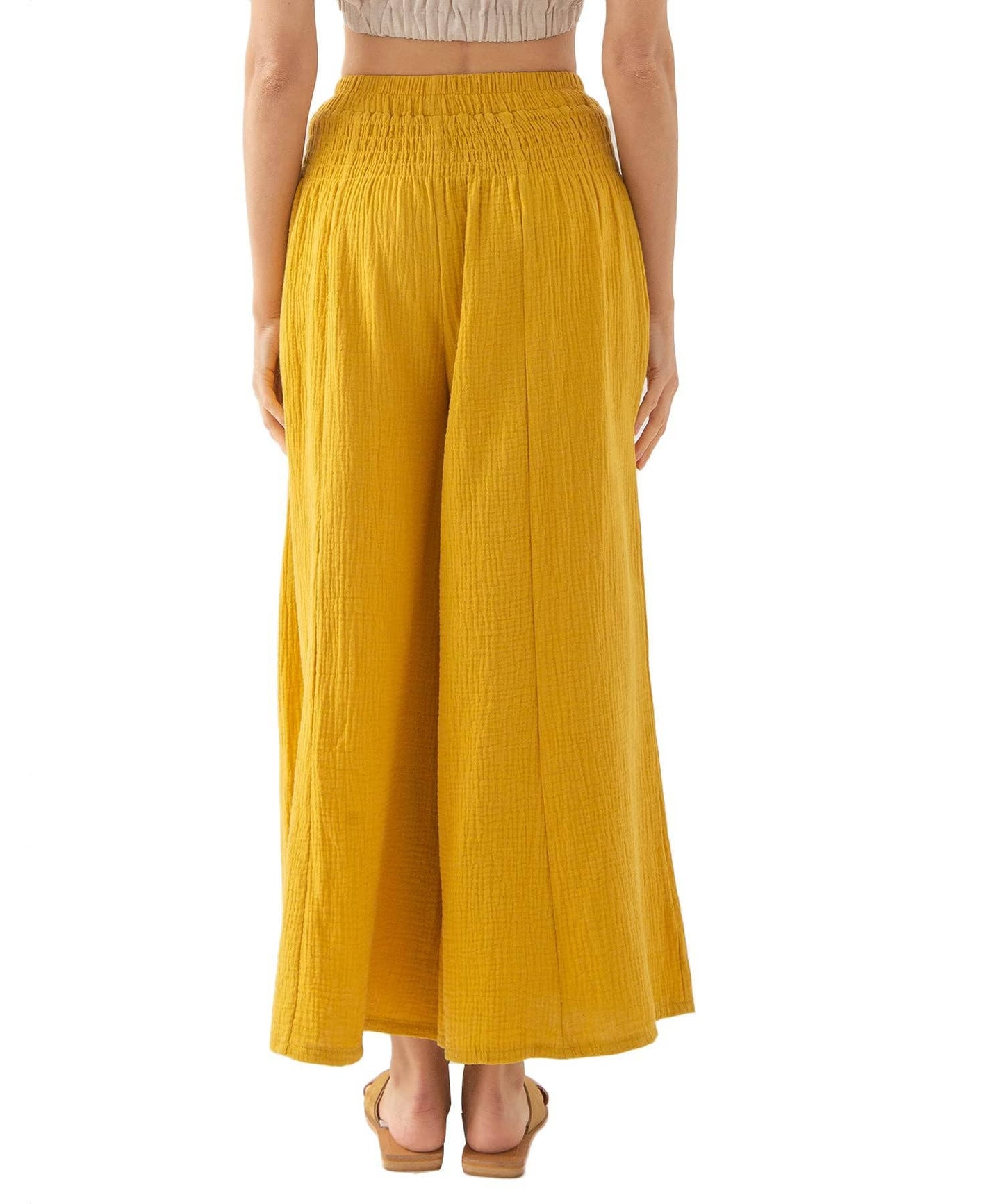 ELASTIC HIGH-WAISTED COTTON WIDE-LEG PANTS