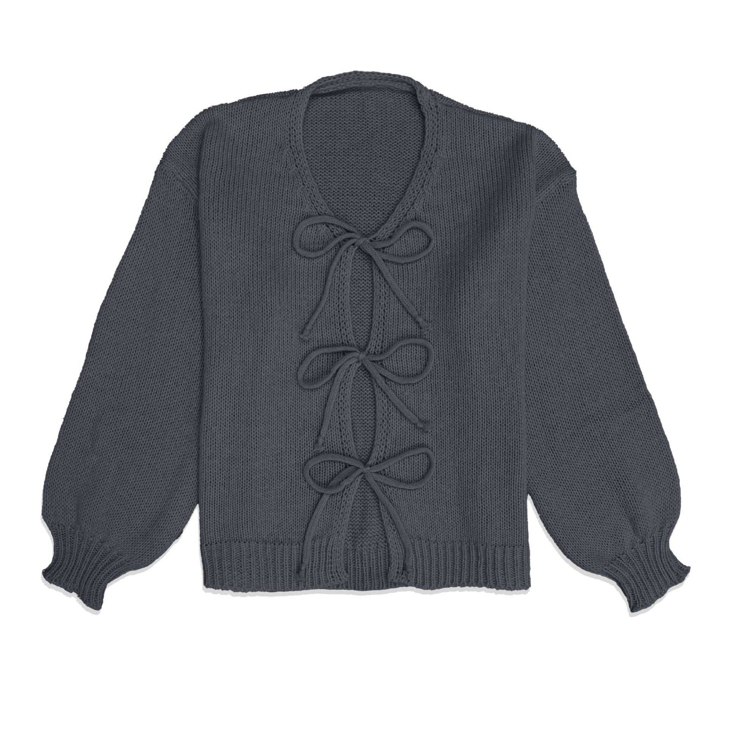 Round-neck long-sleeved lace-up knitted cardigan