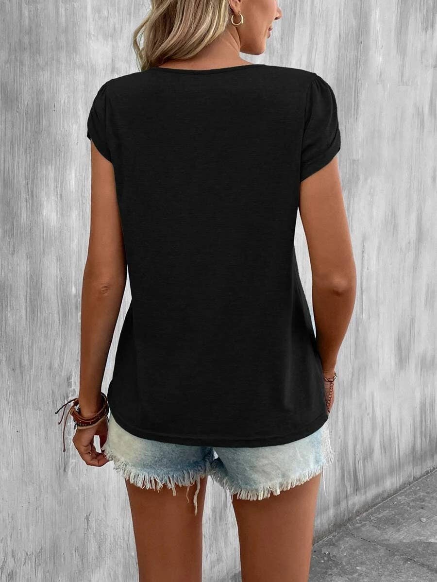 V-NECK LOOSE T-SHIRT WITH SPLICED PETAL SLEEVES