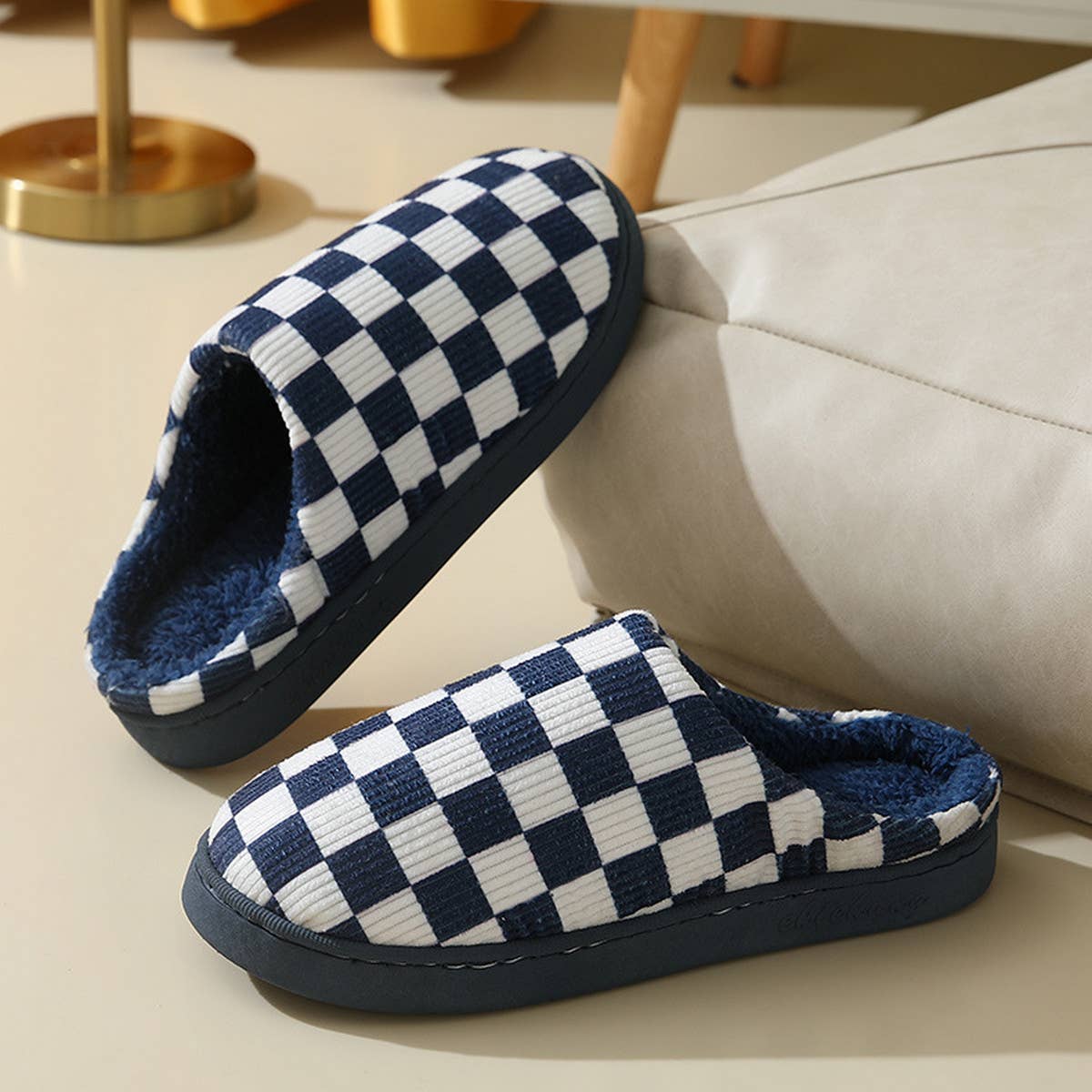 HOUSEHOLD SIMPLE CHECKERED COTTON SLIPPERS_CWSHS0332