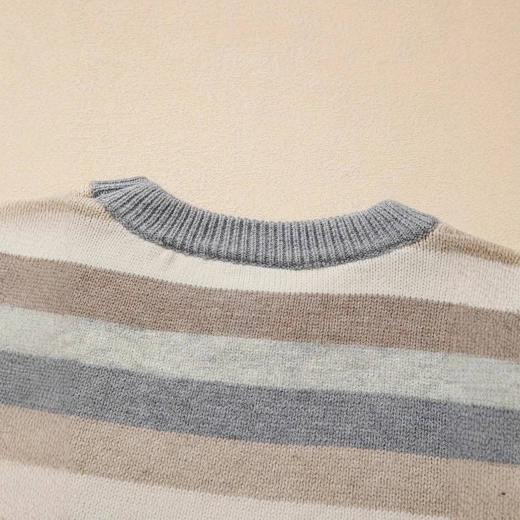 Round-neck simple color-blocked printed sweater