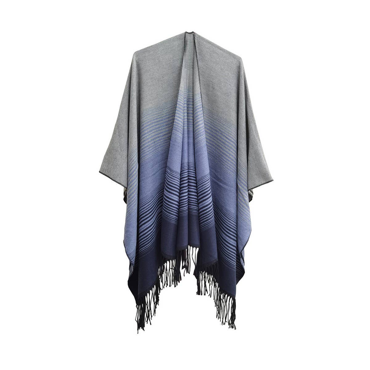 GRADIENT FINE LINES TASSELS WARM SHAWL CLOAK