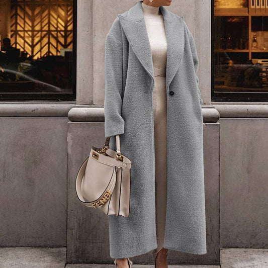 LONG SLEEVE SOLID COLOR LAPEL SINGLE BUTTON COAT