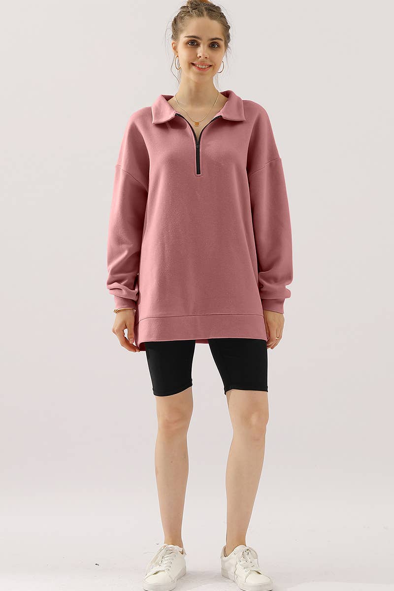 CWOHOL431_Zip Neck Lightweight Pullover Sweatshirt