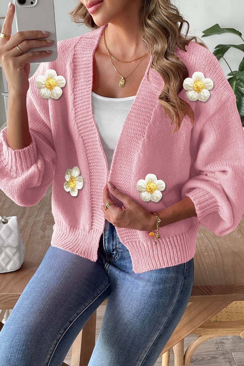 CWOSWL07382_WOMEN CROCHET PATCHWORK KNIT CARDIGAN SWEATER