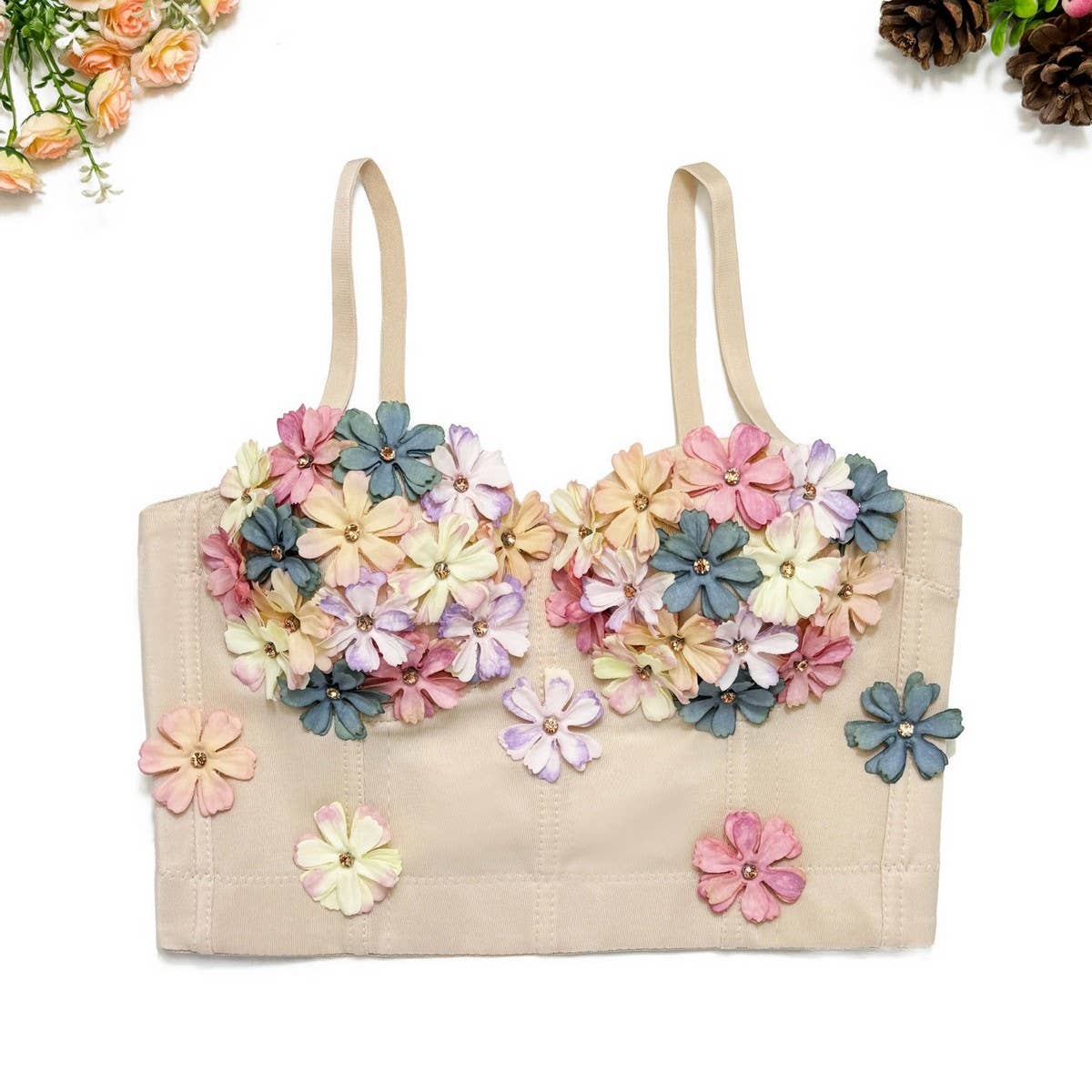HIGH-END SWEET FLOWER HERRINGBONE BRA