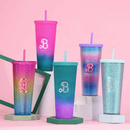 DOUBLE LAYER PORTABLE PLASTIC STRAW DIAMOND CUP