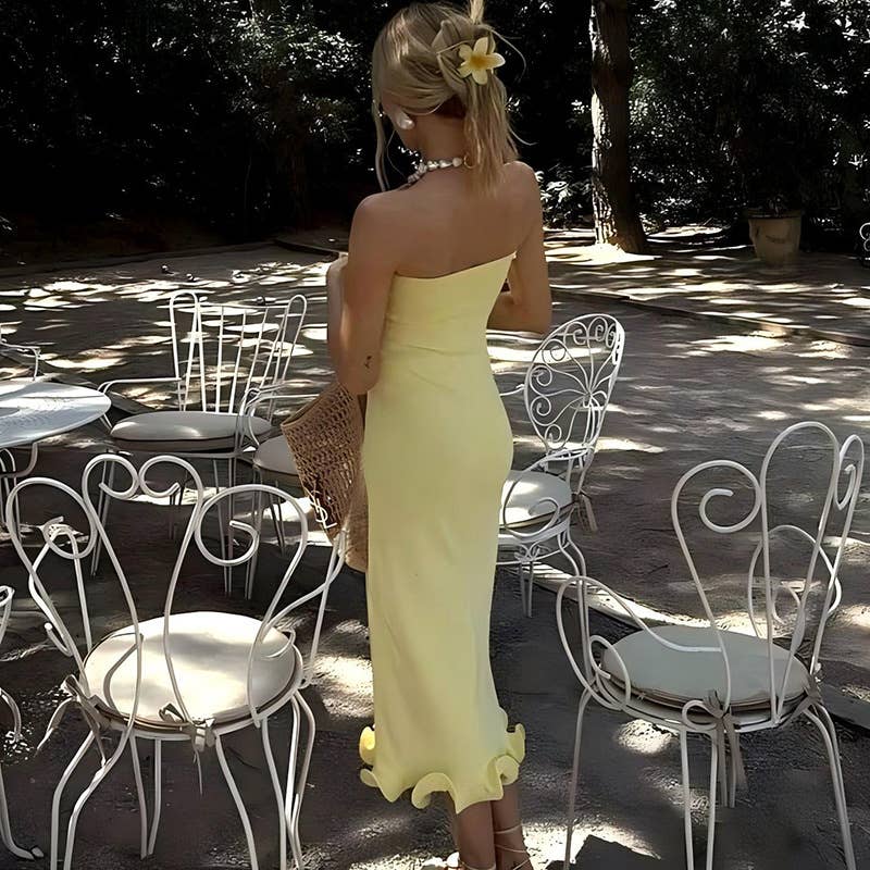 Strapless Ruffle Hem Bodycon Maxi Dress