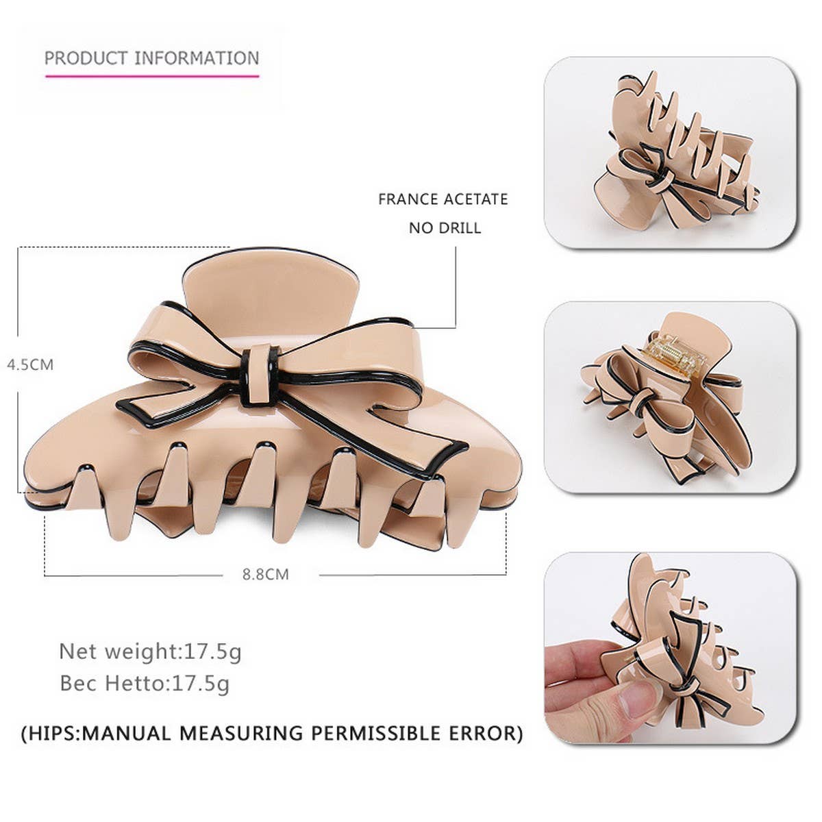 ACETATE DOUBLE-SIDED BOW CLIP SHARK CLIP_CWAHA4238