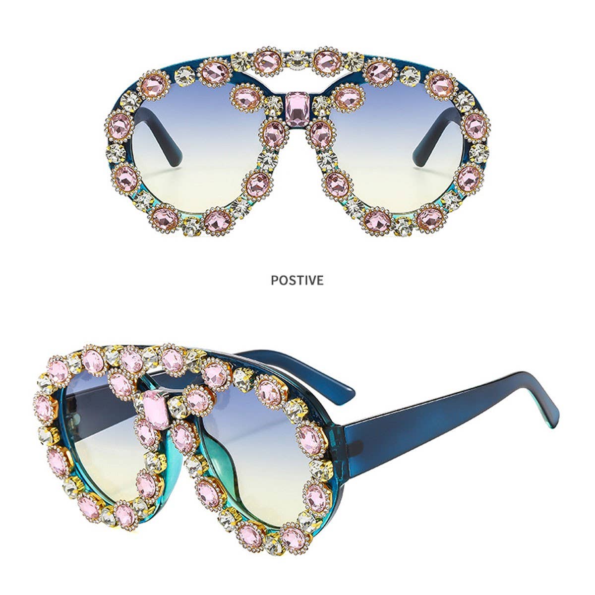 LARGE CONTRAST OVAL LUXURY EMERALD SUNGLASSES