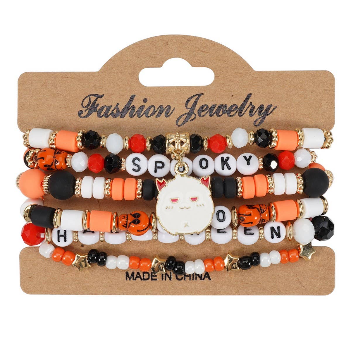 CWMM10432_HALLOWEEN GHOST PUMPKIN SKULL BEADED BRACELET