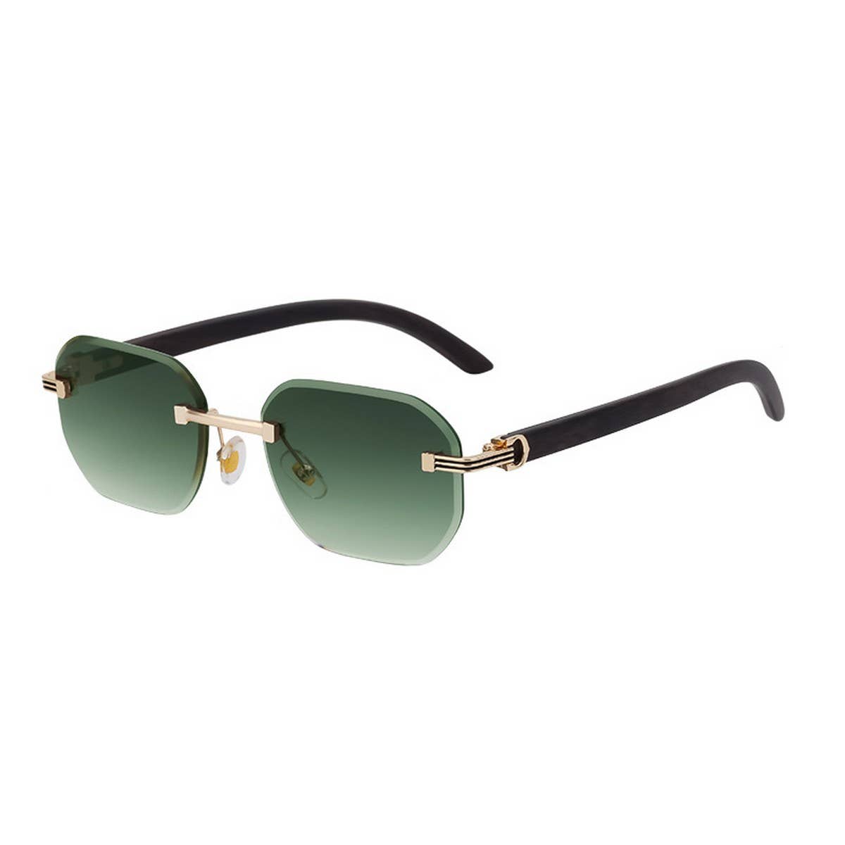 CUT EDGE RIMLESS FAUX WOOD GRAIN TEMPLE SUNGLASSES