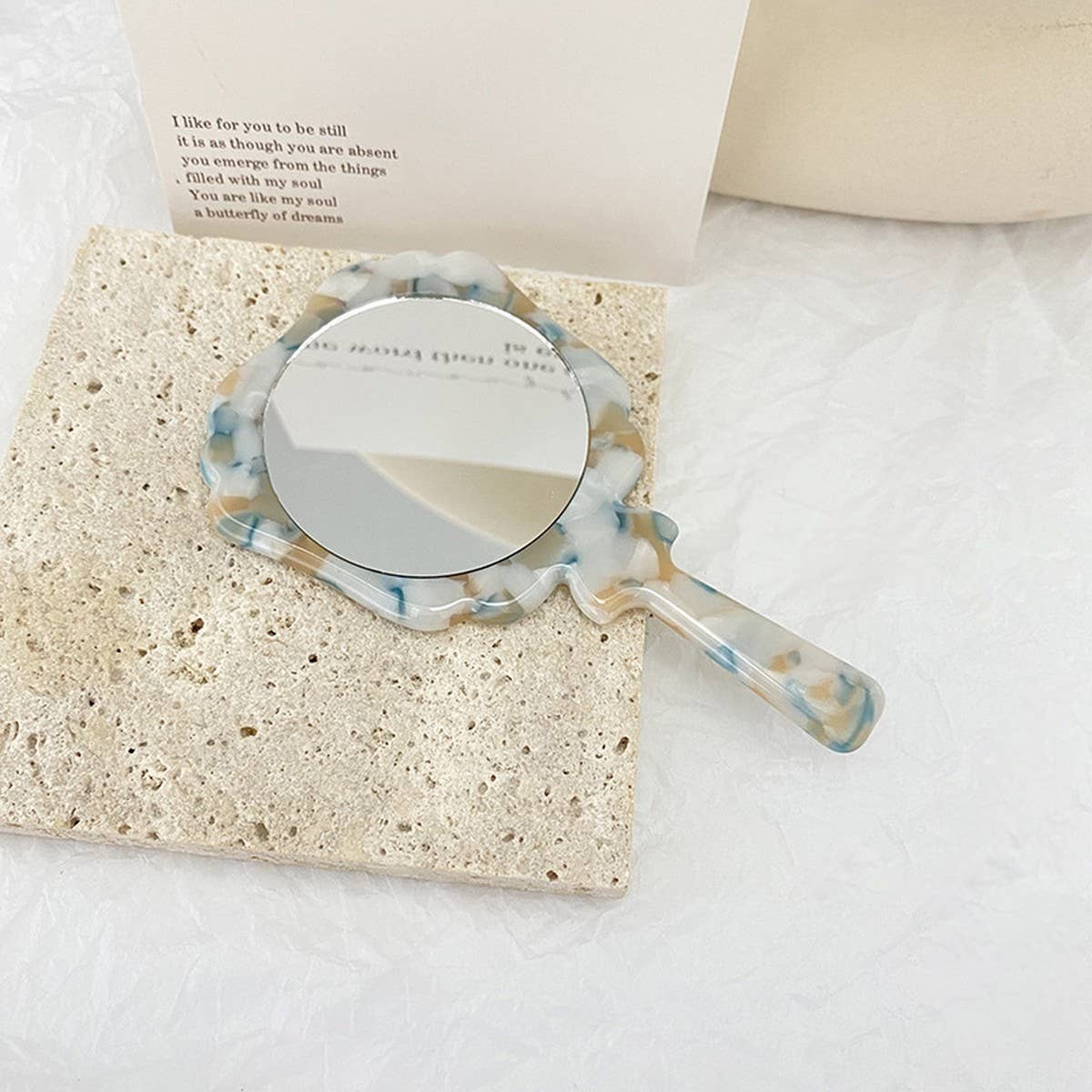 Vintage Acetate Handheld Round Makeup Mirror