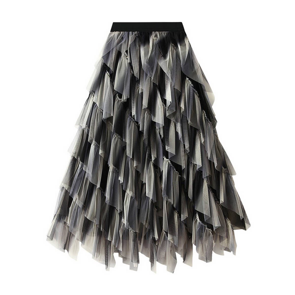 Ombre Green Ruffle Tulle Tiered Flare Skirt_CWBMS0404