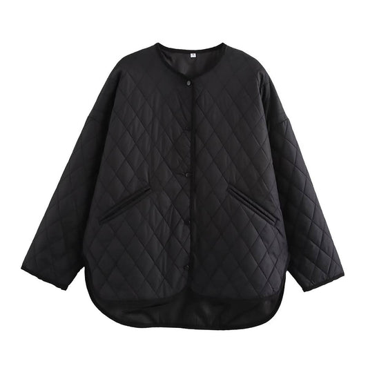 FASHION LOOSE DIAMOND QUILTED COTTON JACKET