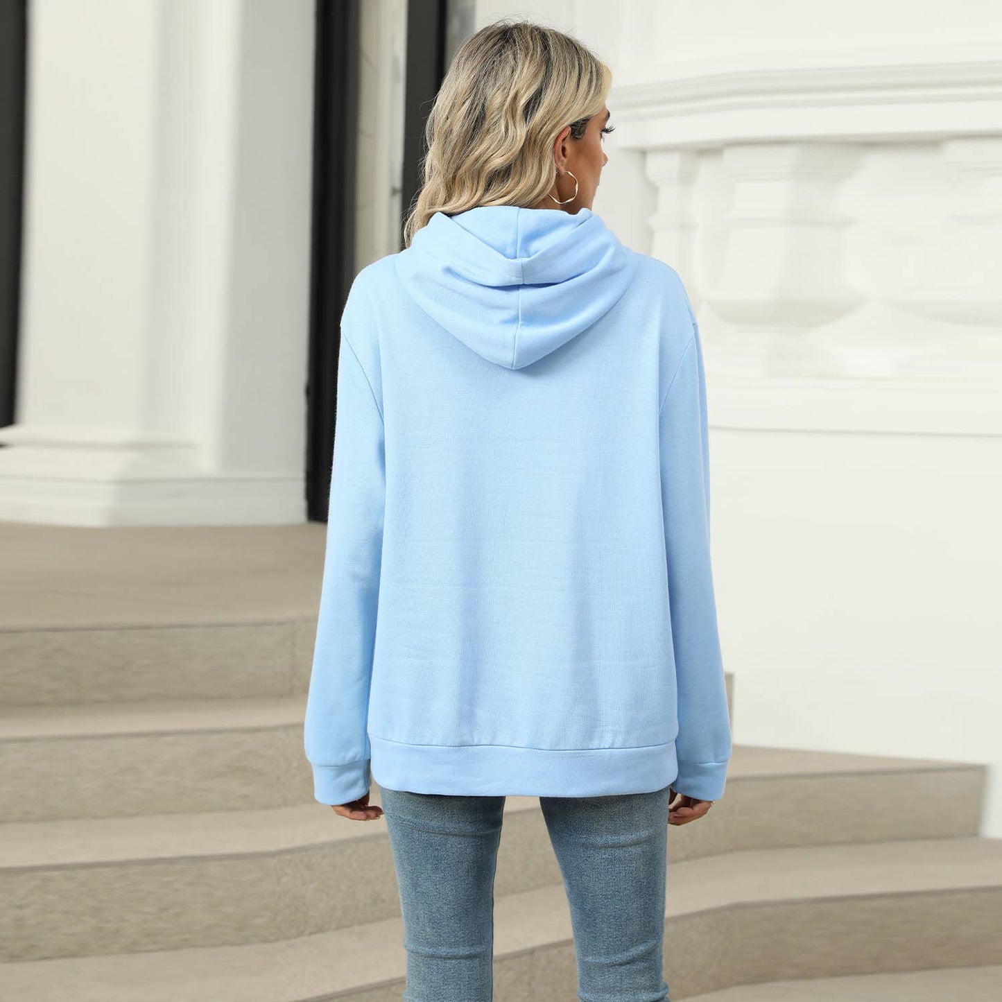 CASUAL HOODED POCKET HOODIE SOLID COLOR TOP_cwtstl1553