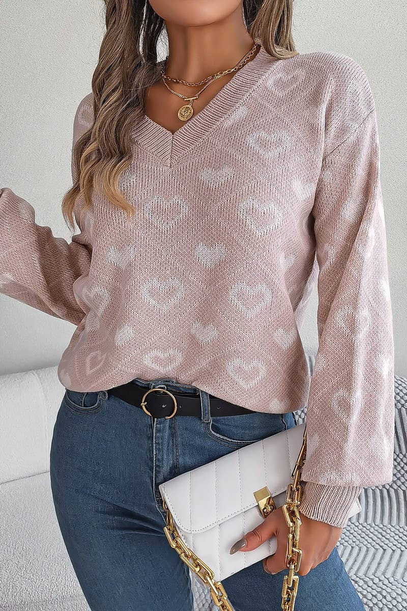 SWEET CONTRAST COLOR LOVE LANTERN SLEEVE SWEATER_CWOSWL2058