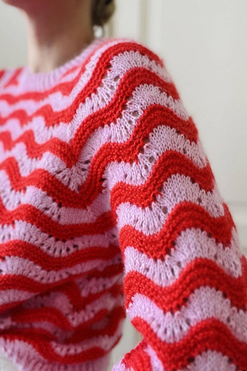 CWOSWL07449_CREW NECK WAVY STRIPE CASUAL KNIT SWEATER