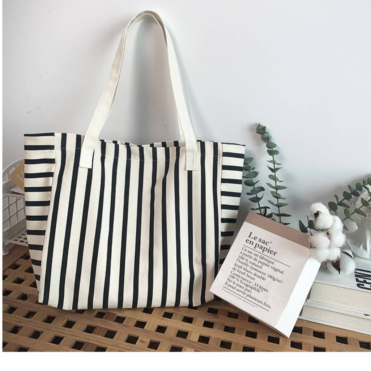 NEW STRIPED LARGE CAPACITY CANVASBAG_CWAB2136