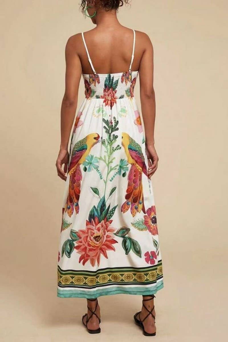 CWDMD5841_V-NECK FLORAL BOHO STRAPPY VACATION DRESS