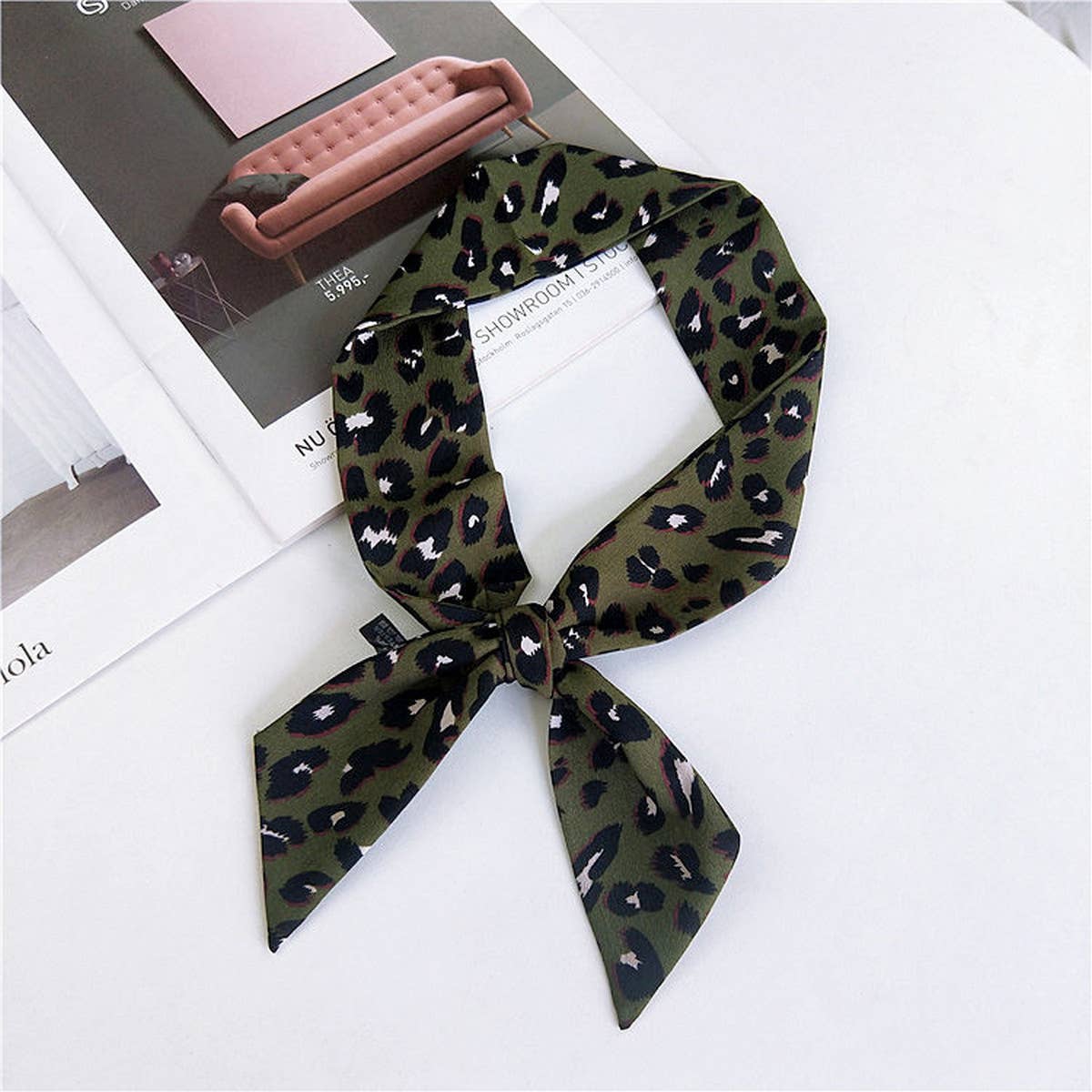 CWASC2385_MULTI COLORED HANDLE RIBBON LEOPARD PRINT SCARF